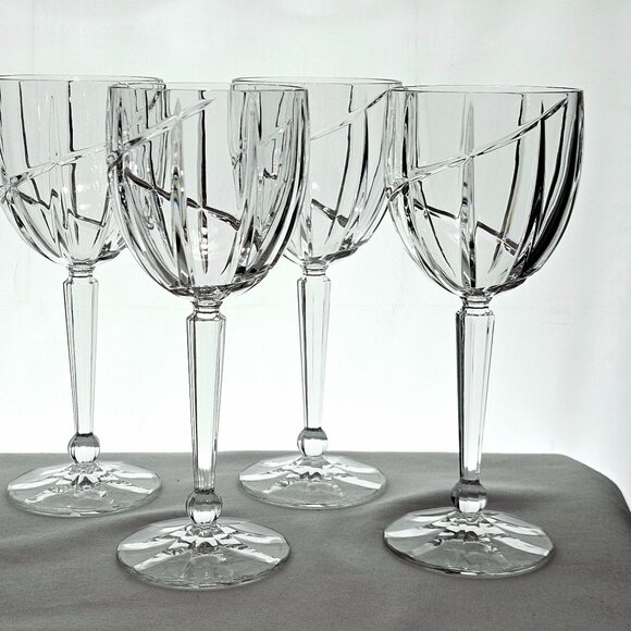 Mikasa Uptrend Wine Glasses 8.2in set-4 vertical spiral swirl cut crystal water - Picture 3 of 8